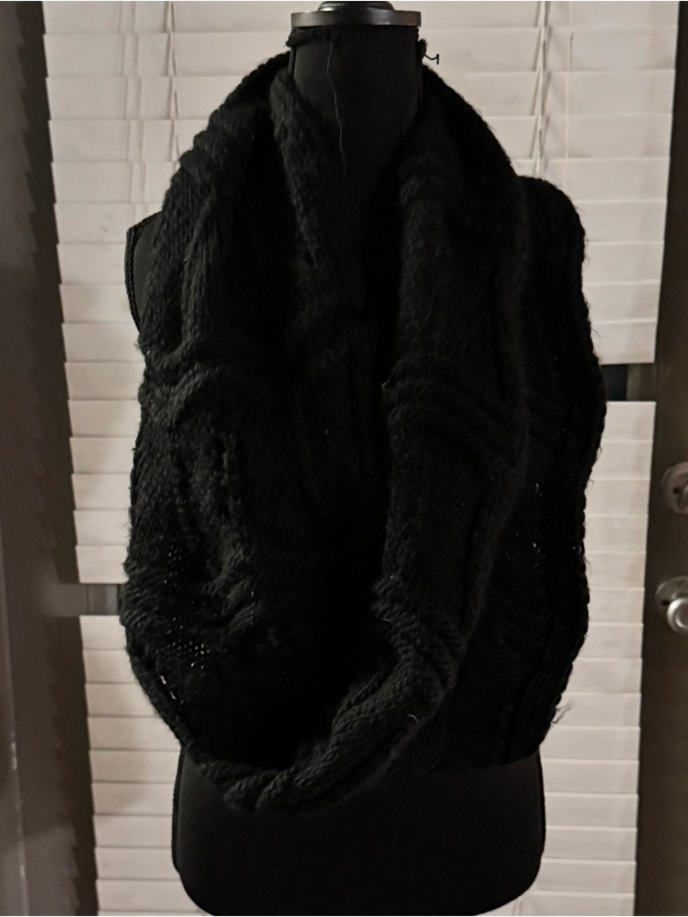 Black Cable-Knit Infinity Scarf Sweater